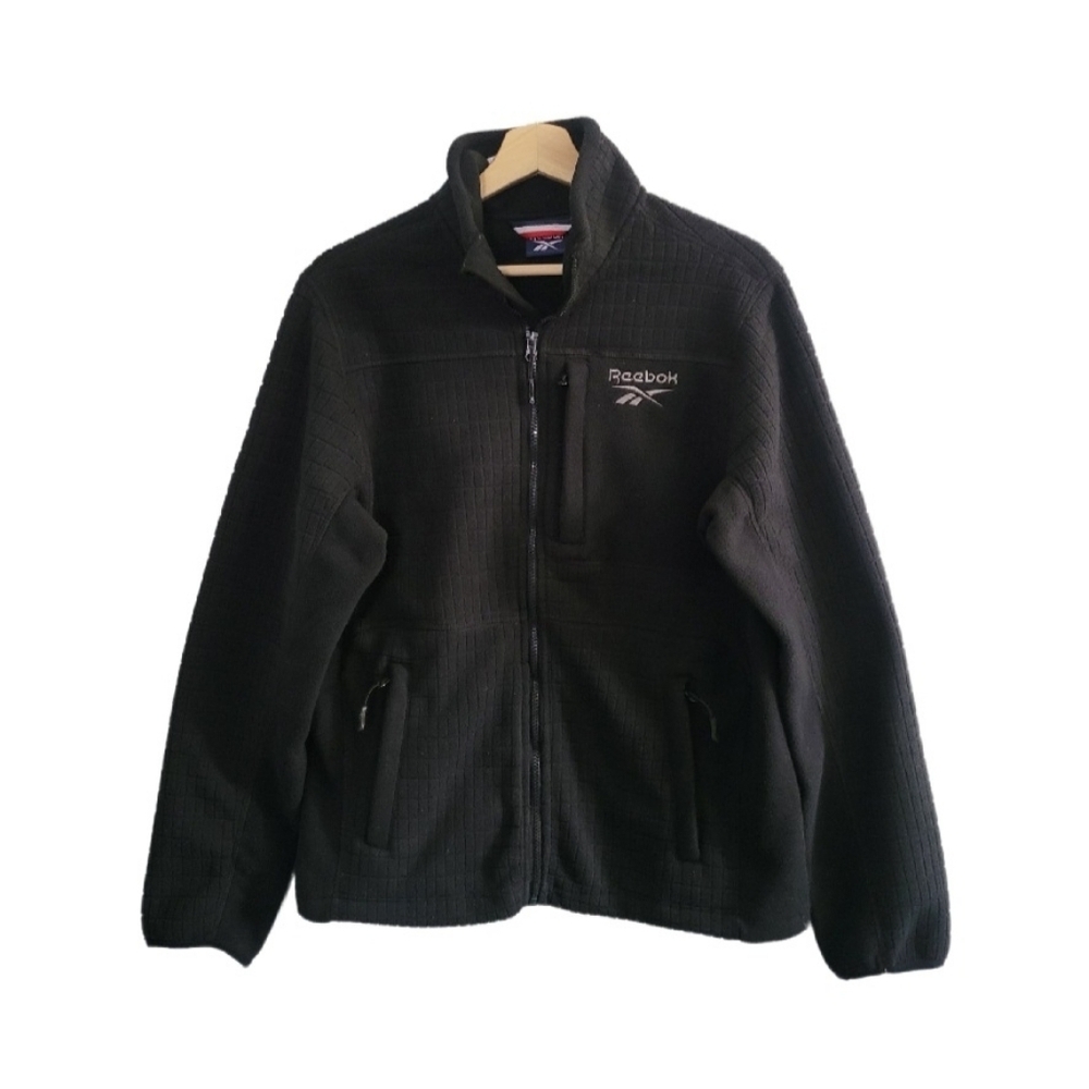 NWT Reebok Men's Black Textured Fleece Jacket Full Zip Size S/P Fall Layering